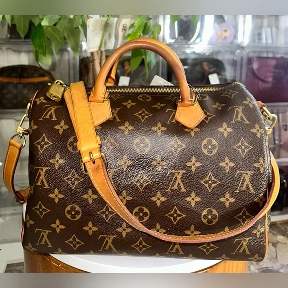Louis Vuitton Brown Bandolier and Tan Monogram Satchel - Picture 1 of 10
